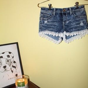 Lace Bottom Jean Shorts